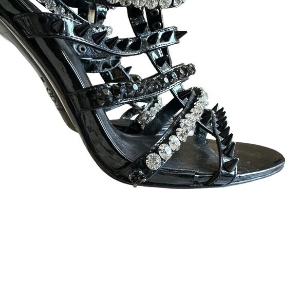 I AM JENNIFER LE Razor High Heel Black Patent Leather Crystal Sandals Size 39 - Picture 5 of 12
